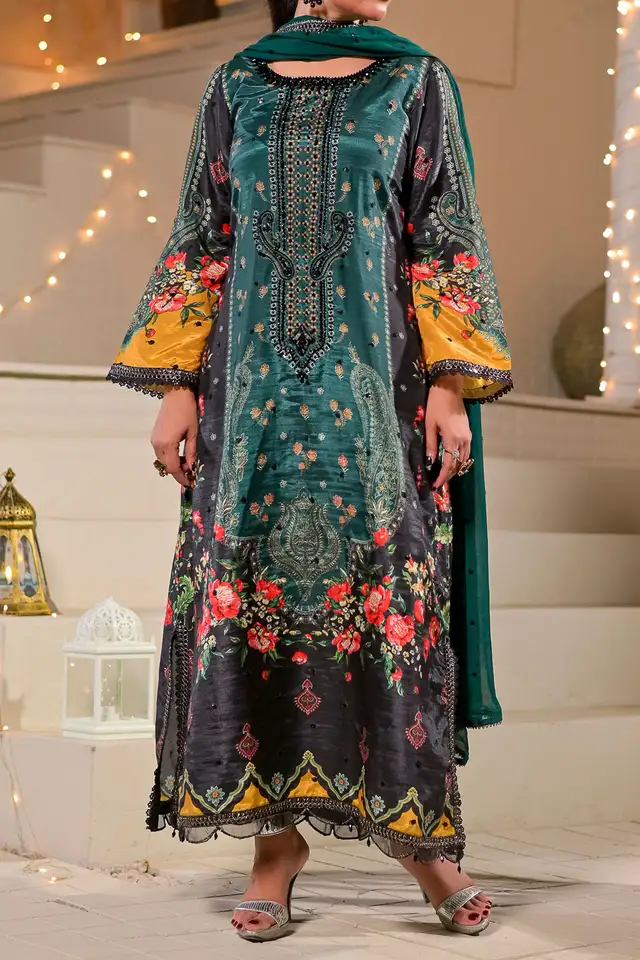WOMEN'S-3 PIECE PRINTED RAW SILK | DPV-234