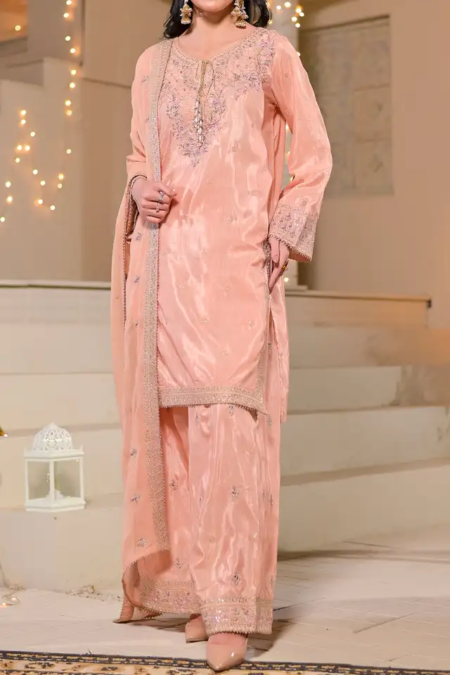 WOMEN'S-3 PIECE PRINTED RAW SILK | DPV-235