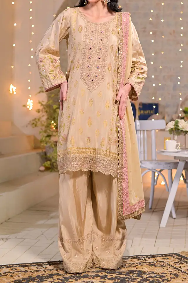 WOMEN'S-3 PIECE PRINTED RAW SILK | DPV-237