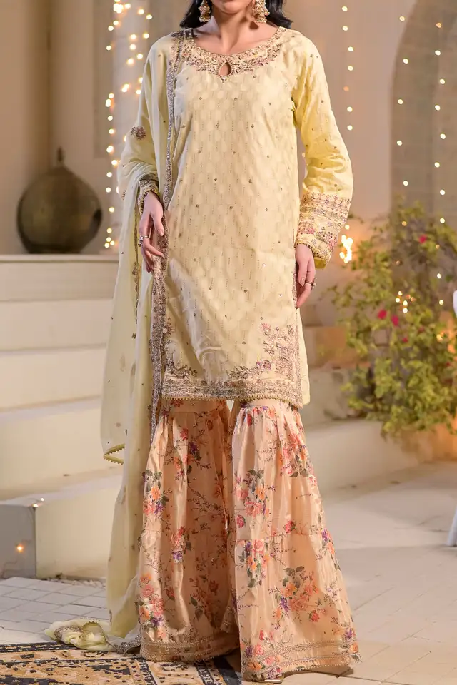WOMEN'S-3 PIECE PRINTED RAW SILK | DPV-240