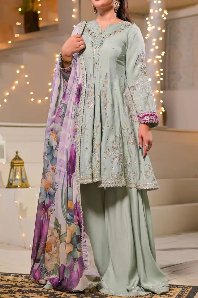 WOMEN'S-3 PIECE PRINTED RAW SILK | DPV-243
